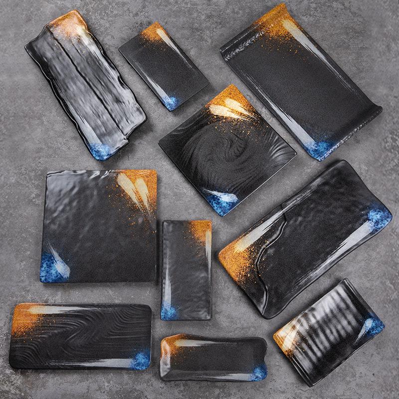 Japanese Melamine Rectangular Barbecue Side Dish Plate - Imitation Porcelain, Creative and Drop-Resistant for Hot Pot and Restaurants