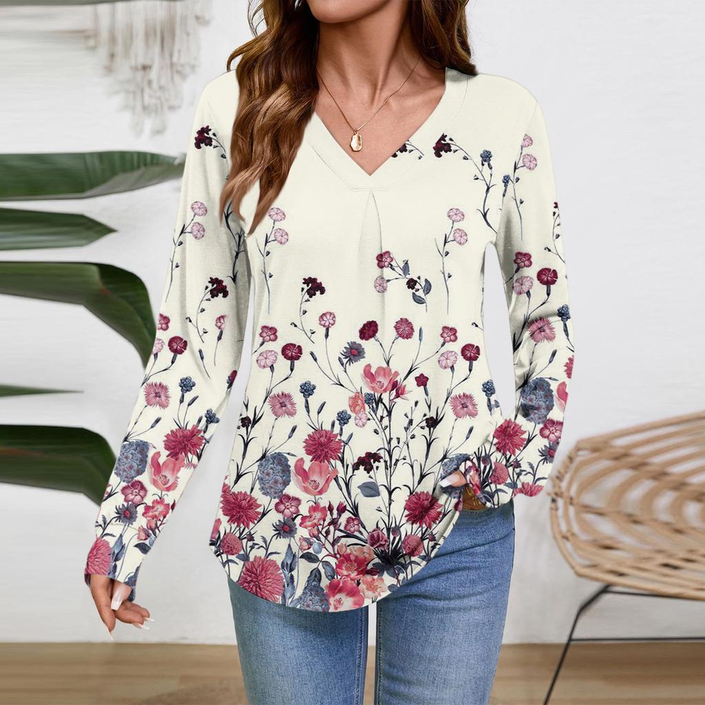 Женские топы с длинным рукавом, нарядные повседневные футболки с V-образным вырезом, базовые футболки, одежда для отпуска, осенняя модная одежда