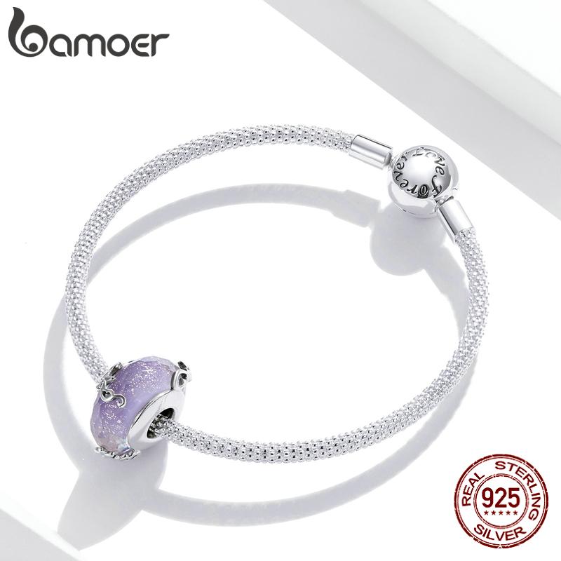 BAMOER стерлингового серебра 925 пробы фиолетовые стеклянные бусины-шармы «мечта» для оригинальных браслетов и ожерелья диаметром 3 мм