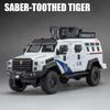 1:24 Swordtooth Tiger Police Car Toy Model Alloy Diecast Explosion Proof Doors Opened Sound Light Vehicle Models for Kids Gifts