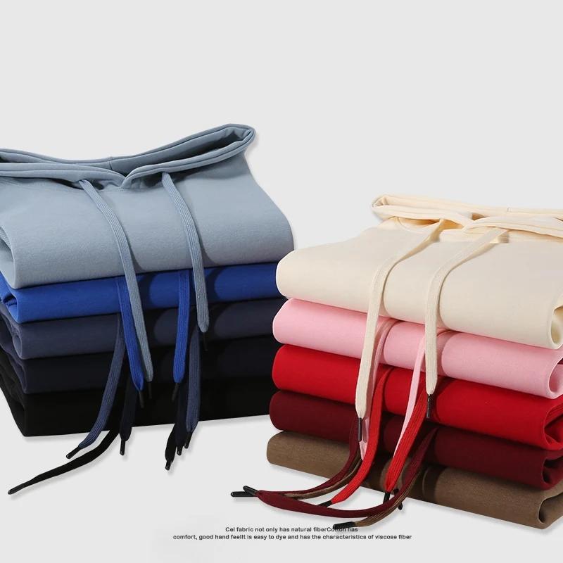 Модные толстовки из плотной ткани для мужчин и женщин, повседневные толстовки с капюшоном, однотонные толстовки с карманами, уличные топы в стиле хип-хоп