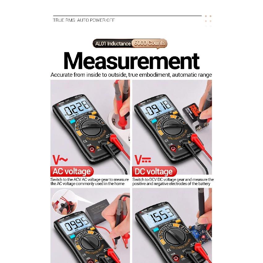 ANENG AL01 Inductance Digital Multimeters True RMS NCV Handheld 6000 Counts Tester AC/DC Votage Current Resistance Ohm Tool