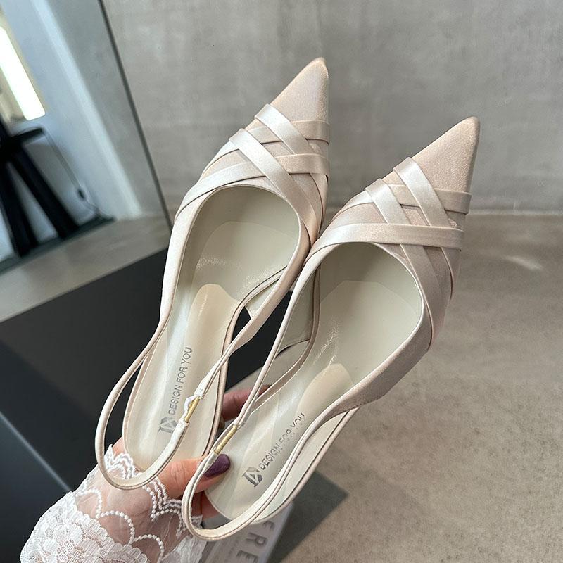 Модная шелковая модная женская обувь-лодочки на низком каблуке, новинка весны-лета, женские слингбэки, обувь слип-он, женская обувь на тонком каблуке