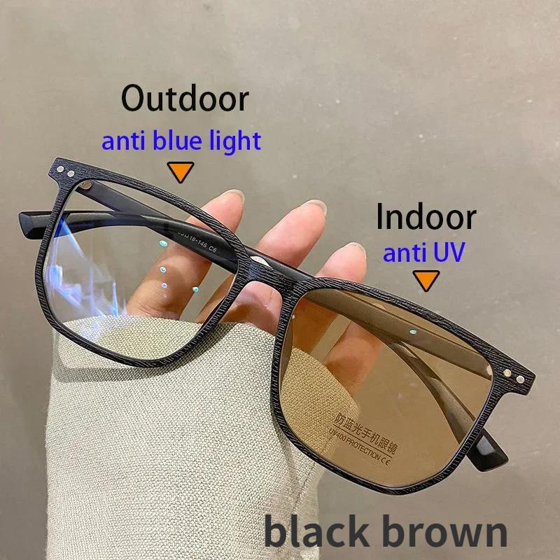 Модные фотохромные очки для близорукости, мужские и женские квадратные очки с анти-синим светом, очки по рецепту, сверхлегкие очки в стиле ретро