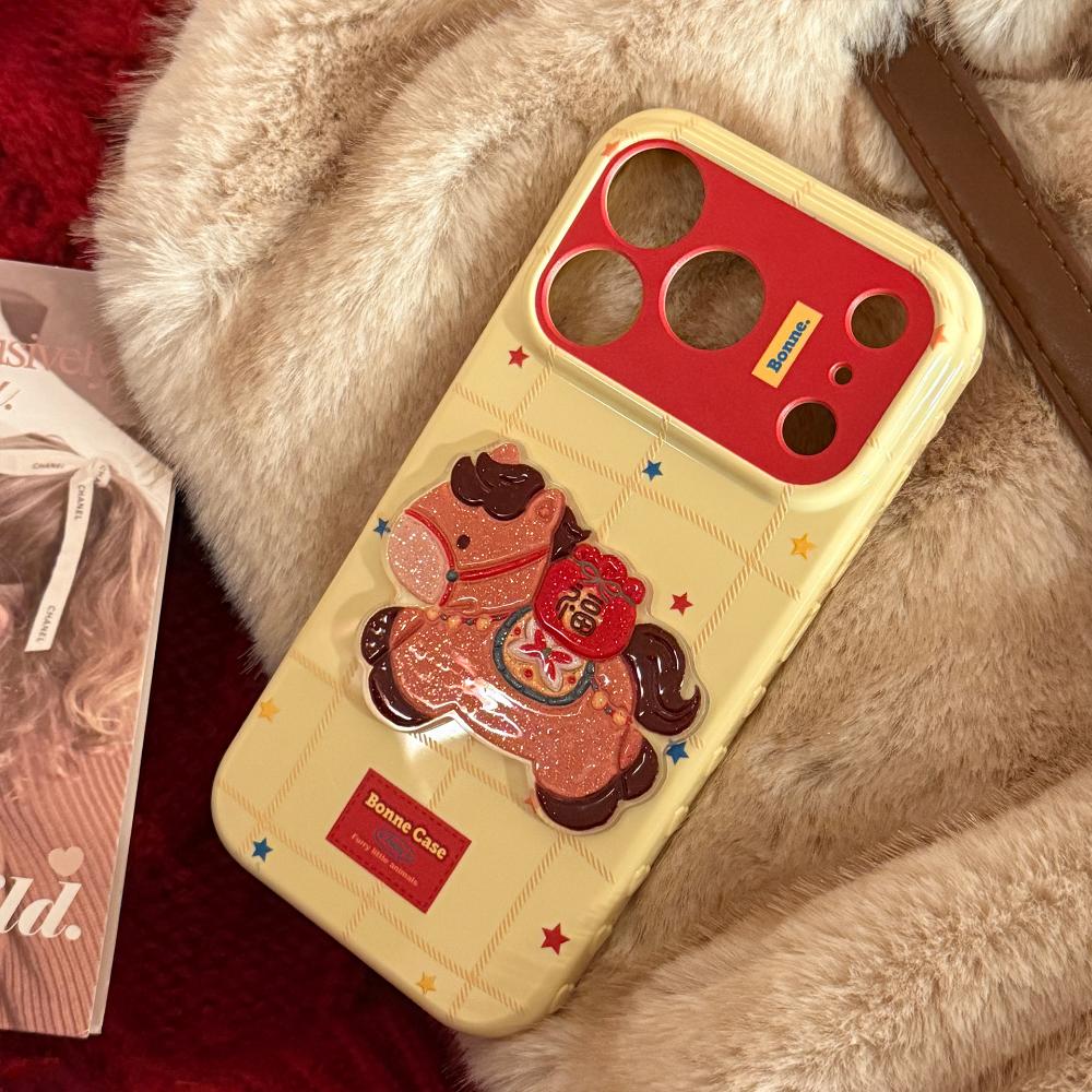 Suitable for IPhone 17 Pro Max and IPhone 16 in The Year of The Horse - New Year Glitter Cartoon Soft Case Protective Cover