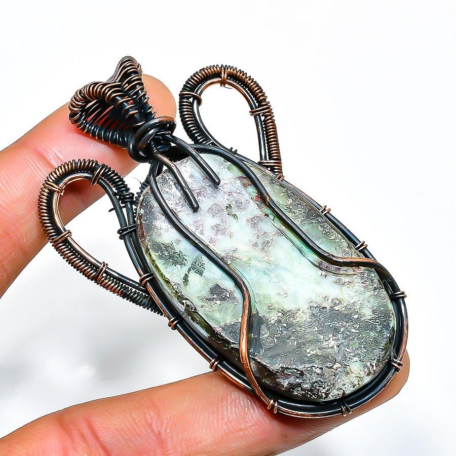 Республиканский Ларимар, драгоценный камень, подвеска ручной работы из медной проволоки, 2,56 дюйма