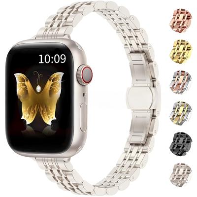 Классический тонкий ремешок из нержавеющей стали для Apple Watch Strap Ultra 49 мм 45 мм 44 мм 42 мм 41 мм 40 мм 38 мм для iwatch Series 9/8/7/6/5/4/3/2/1/SE