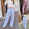 2024 Women's Striped Wide-Leg Drawstring Pants - Korean Style, Elastic Waist, Casual Spring & Summer Wear
