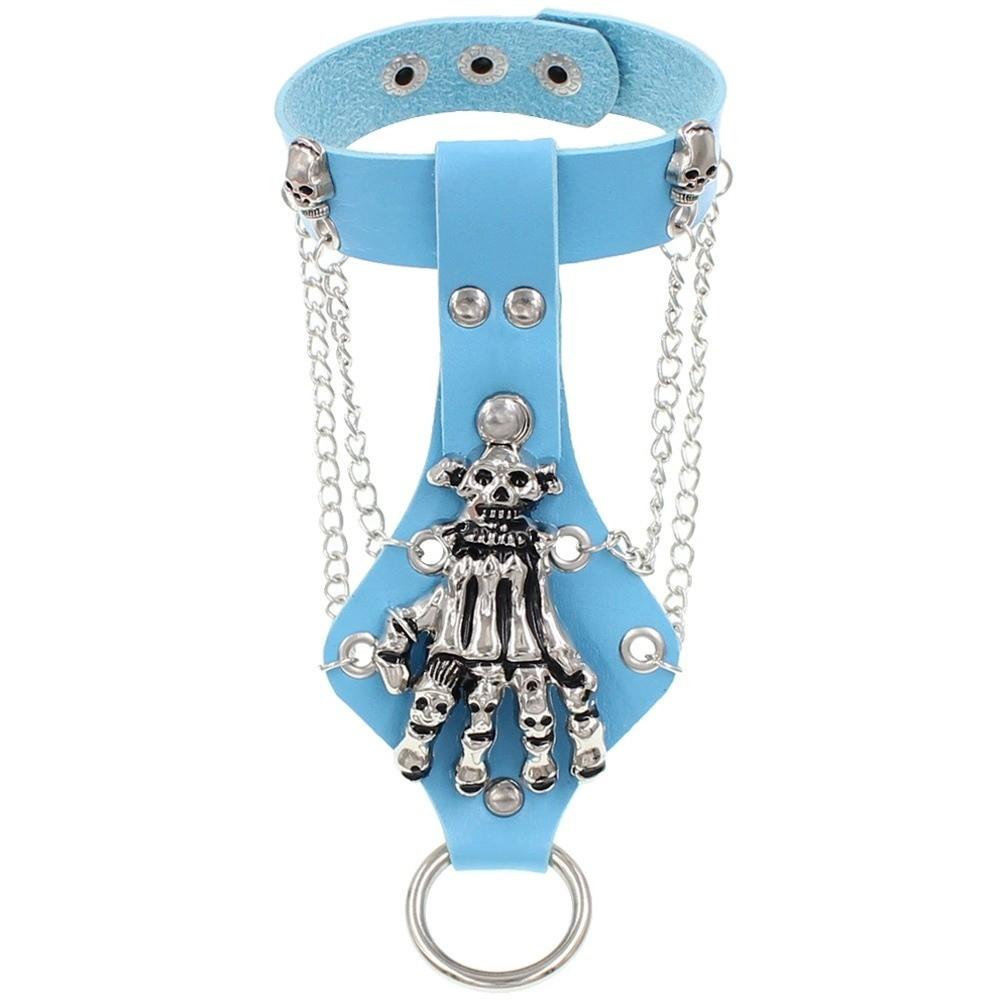 Solid Color PU Leather Bracelet Adjustable Wide Chain Bracelet Dark Style Skull Wristband Unisex