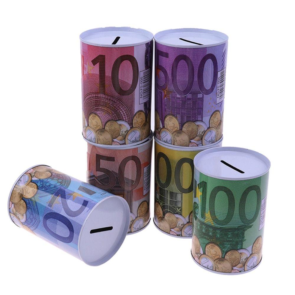 Cylinder Tinplate Durable Euro Decorative Money Box Coins Deposit Boxes Storage Box Money Bank
