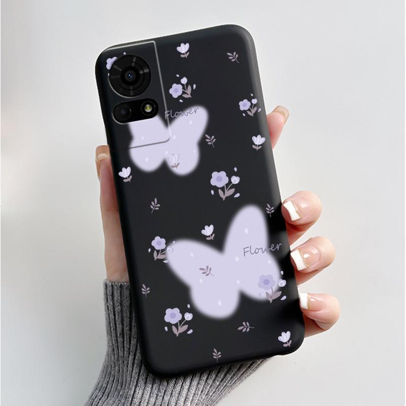 For TCL 50 LE K23 K24 Case Back Cover Luxury Butterfly Flowers Black Shockproof Soft Silicone Bumper Phone Casing TCL 50LE Coque