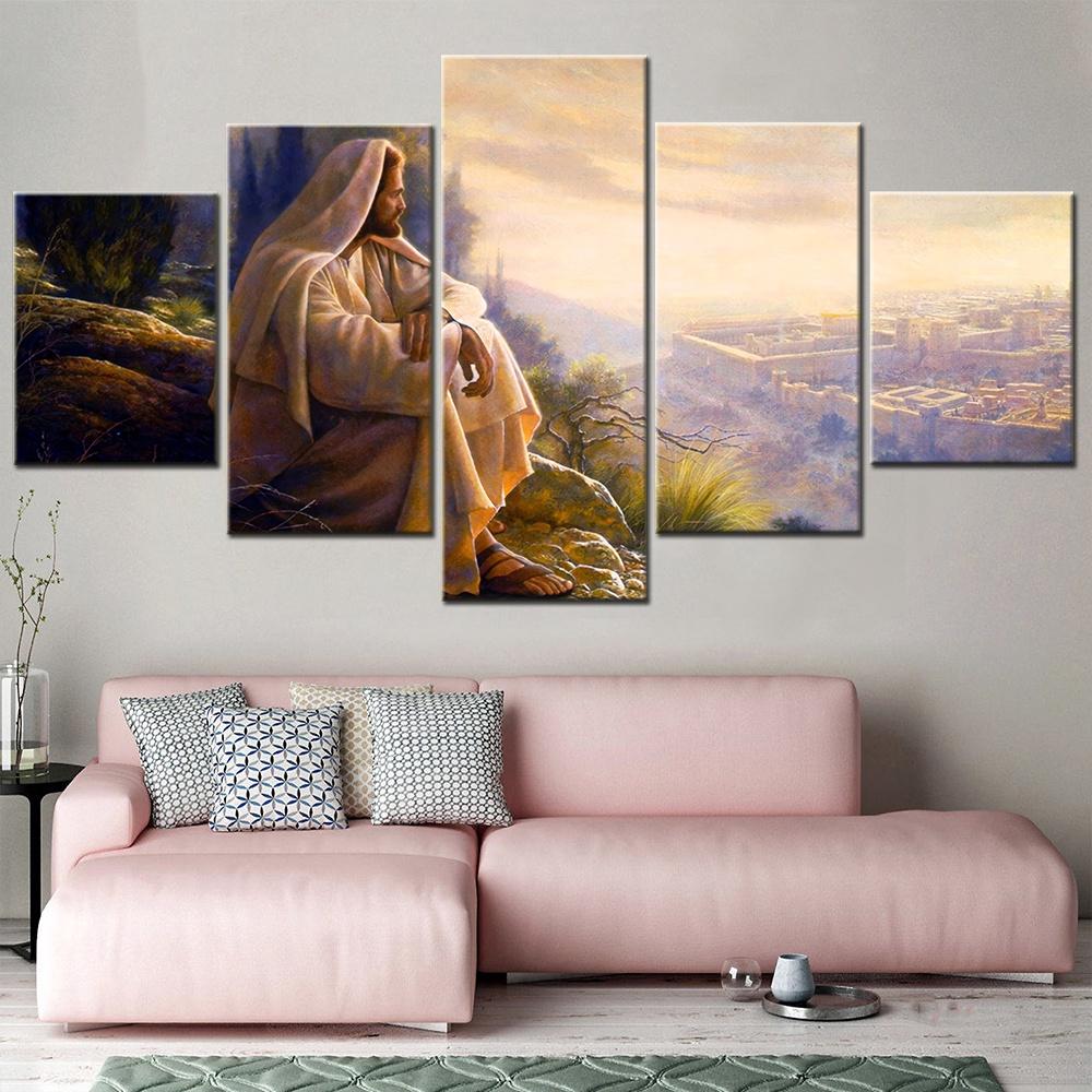 5 Panels Canvas Wall Arts Poster Painting Jesus Lanscape Wallpaper Living Room Picture Print Bedroom Mural Home Decor Artwork