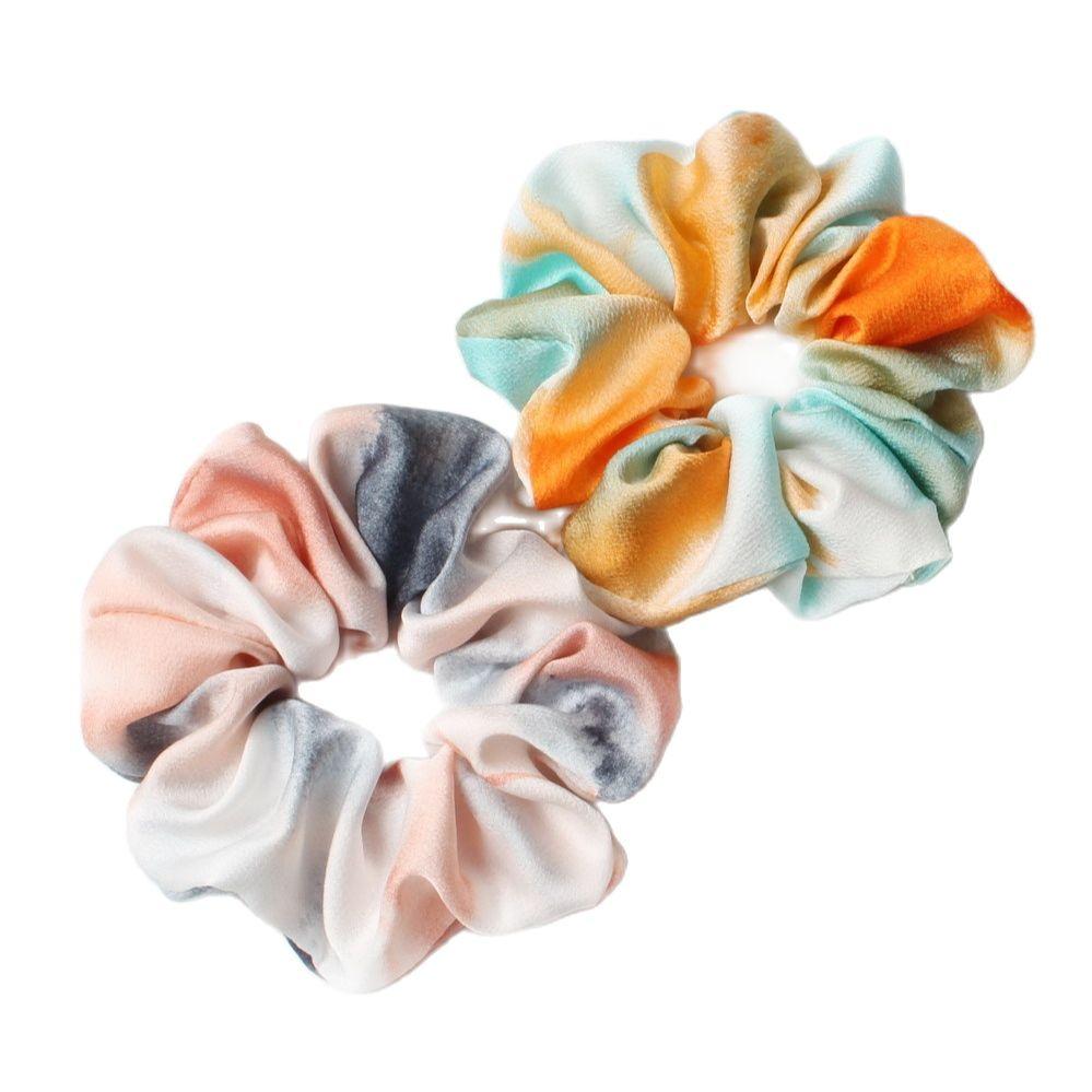 2 Pack Tie Dye Satin Hair Scrunchies Set Hair Ties Hair Band Rope Ponytail Holder Elastic Big Scrunchie Hair Accessories