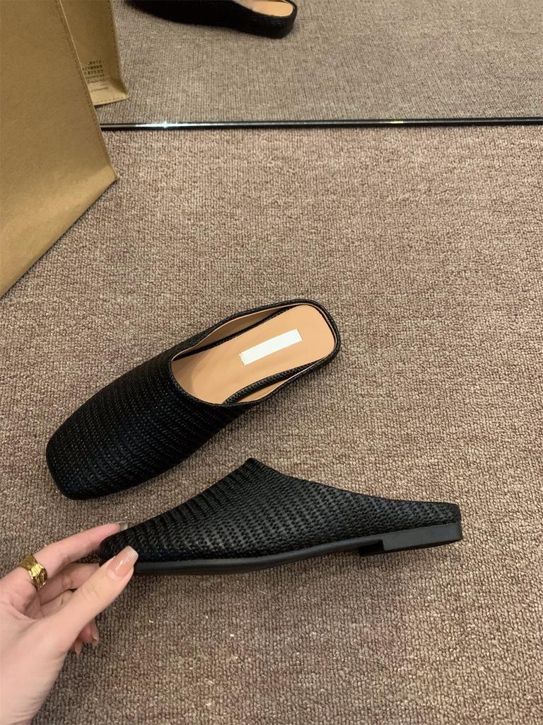 Плоские тапочки в стиле ретро с плетеной сумкой на голову, женская обувь, новинка 2024 года, летние сандалии с одной педалью Muller