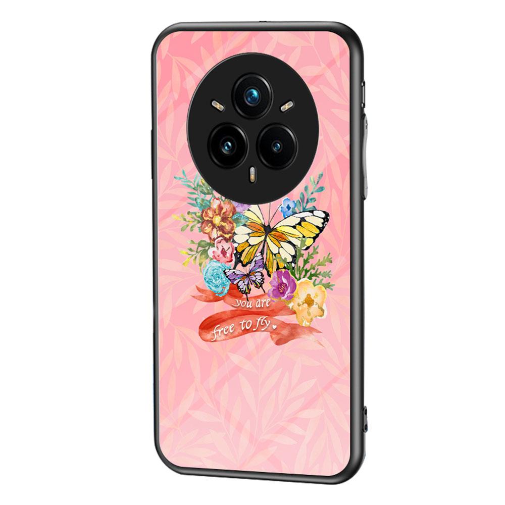 For Realme 14 Pro+ 5G Case Butterfly Pattern TPU+Tempered Glass Protective Phone Cover