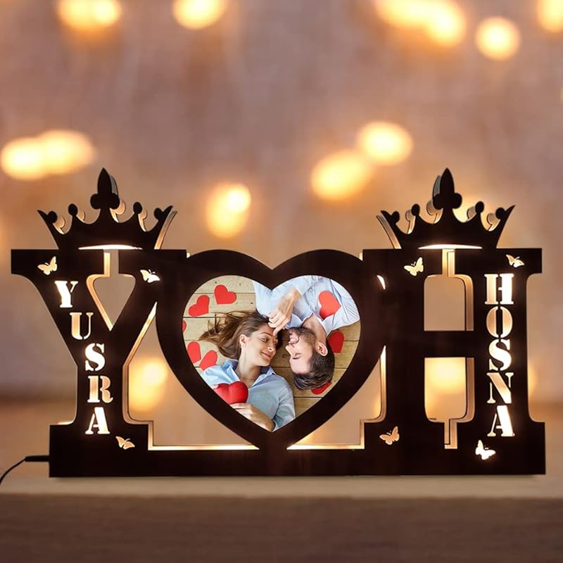 Персонализированная лампа с буквами фамилии, акриловый подвесной настенный светильник, светодиодная лампа с фотографиями и именами для спальни, гостиной (Коричневый свет - полный