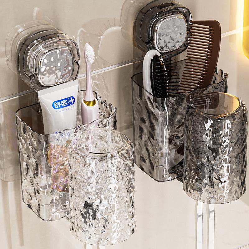 Настенный держатель для зубных щеток и стакана для полоскания на присосках, не требующий сверления