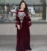 Maroon Kaftan Hand Work Stylish Long Moroccan Dubai Farasha Crsytal Abaya Dress