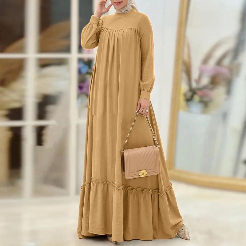 ZANZEA Женское повседневное мусульманское длинное платье с круглым вырезом и длинным рукавом