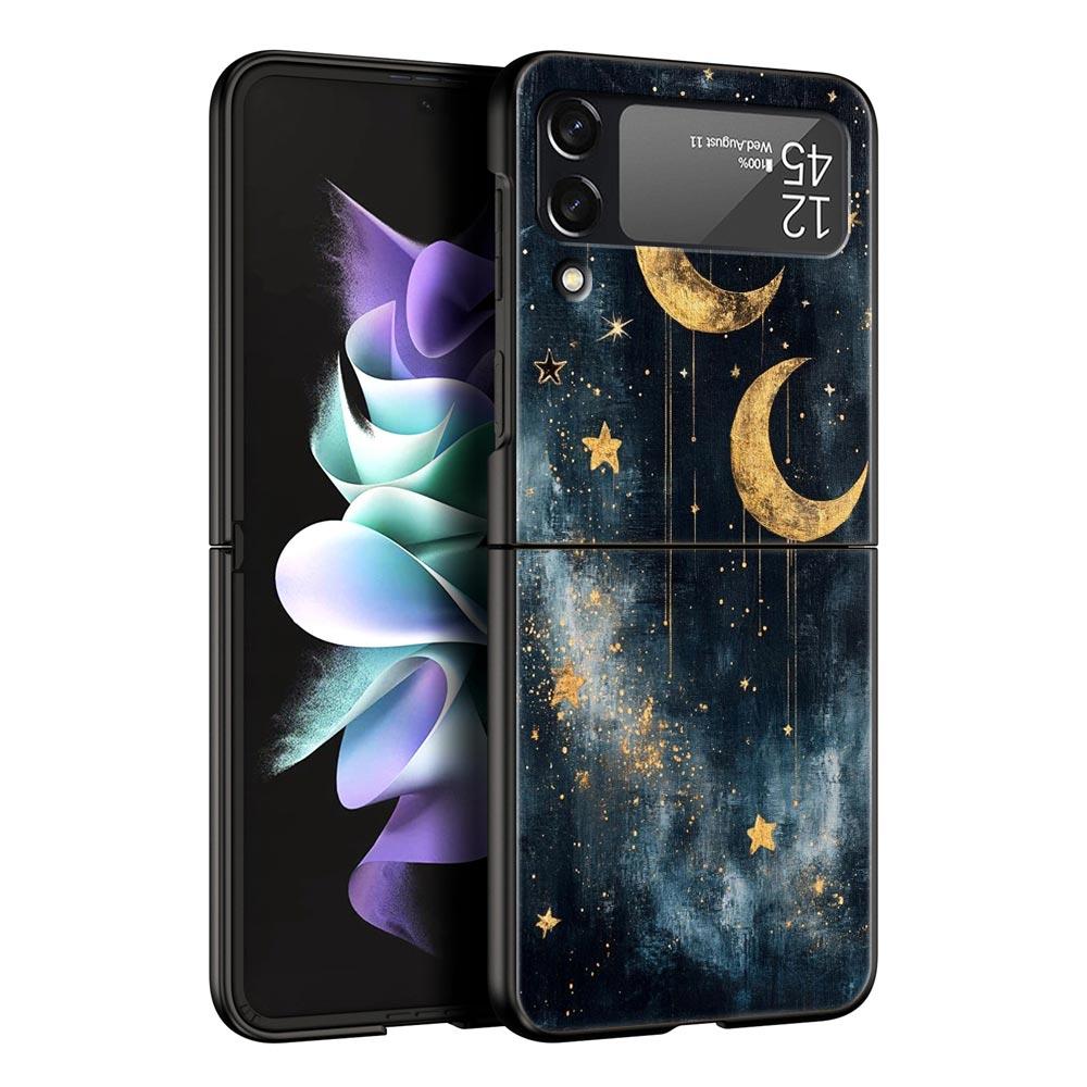 Fashion Starry Sky Stars Hard PC Phone Case For Samsung Galaxy Z Flip 7 6 5 4 Black Cover For Galaxy Z Flip 3 Foldable Funda Bag