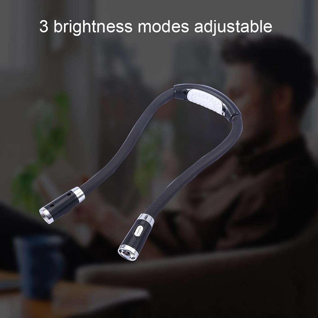 Flexible Neck Hanging Hug LED Light Hands Free Adjustable Bendable Lamp Night Reading (Black)