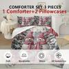 Christmas Snowman Duvet Cover Set with Pink Hats - 3pcs Polyester Bedding Set (1*Duvet Cover + 2*Pillowcases), Soft Comfortable