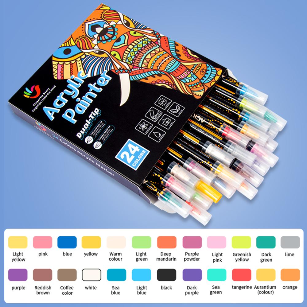 Упаковка из 36 акриловых маркеров, яркий ассортимент цветов, двойной наконечник, быстросохнущий, нетоксичный, для детей и взрослых 