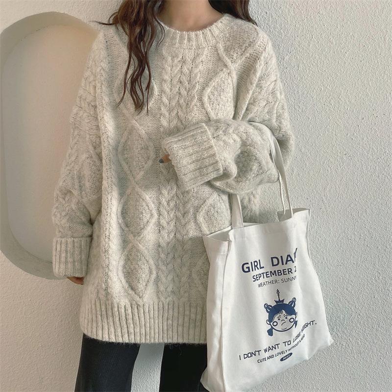 Twist Round Neck Pullover Sweater Female Autumn And Winter New Korean Version Loose Soft Waxy Sweater