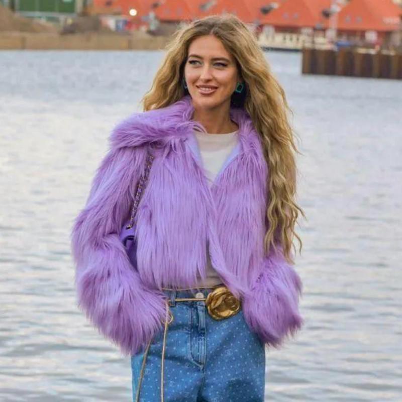 2025 Purple Eco-Friendly Fur Women's Thick Fluffy Coat - Versatile Korean Style
