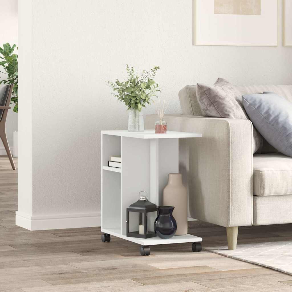 Side Table with Casters White 50 x 30 x 55 cm Particleboard