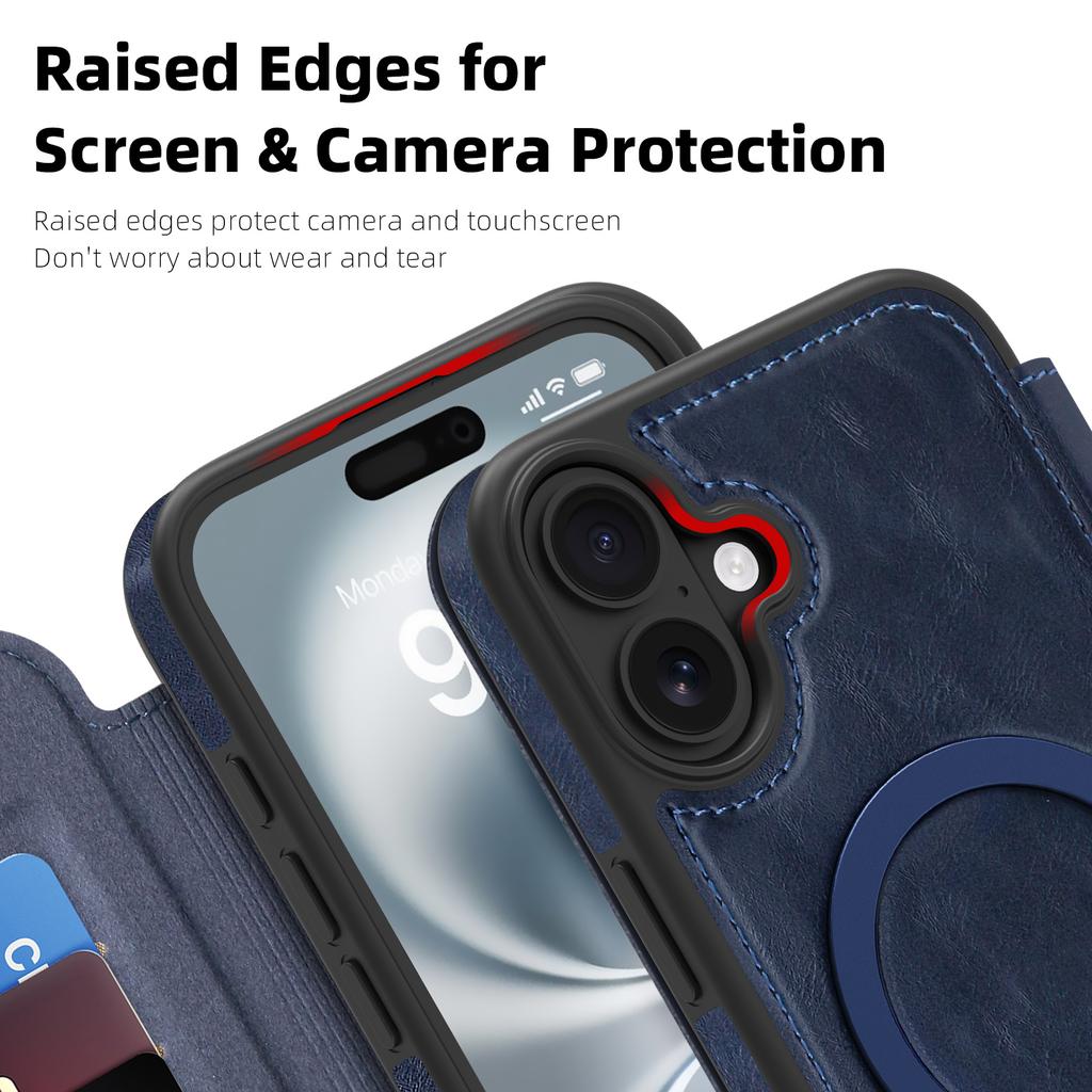 For iPhone 16 Plus Case Compatible with MagSafe RFID Blocking Card Holder Leather Phone Cover