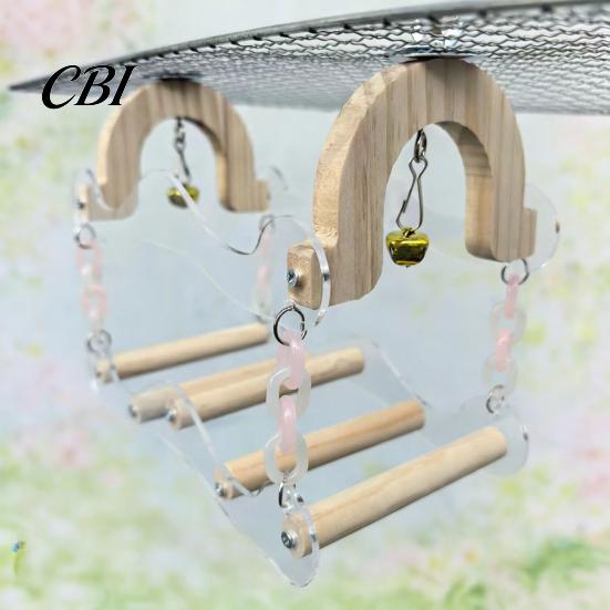 Parrot Swing Toy Toy, Bird Cage Perch, 5 Wooden Perch Poles, Acrylic Frame with Bells for Small Medium Parrots Budgies Cockatiels Foot