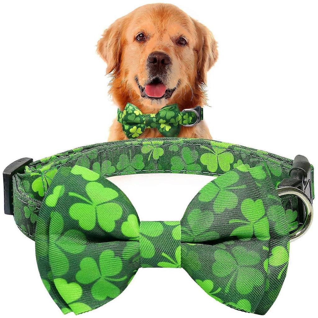 St. Patrick's Dog Bow Tie Collar. Green Dog Collar Bow Tie with Cotton. Adjustable Four Leaf Clovers Dog Neck Bowtie. St Patrick's Day Holiday Soft C