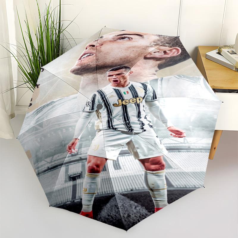 Ronaldo Action Portable Automatic Umbrella Compact 8-Rib Design Sturdy Construction Travel Essential Compact Folding Umbrella Gift for Festivals