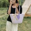 Elegant Woven Tote Bag Trendy Bucket Shape Handbag For Beach Or Vacation Use