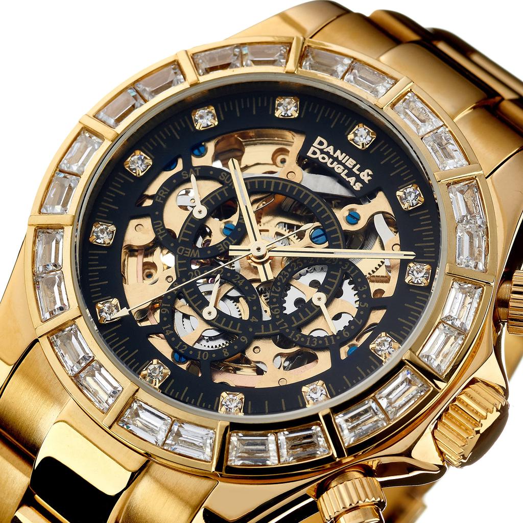 Автоматические часы Daniel & Douglas DD8802DG-BK3, золото и черный, мужские механические часы с автоподзаводом