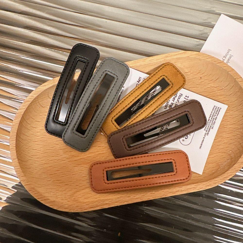 Geometry Square Leather Hair Clip Pu Leather Side Clip Cute Girl Hairpin Travel