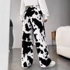 2025 Shien High-Waist Cow Pattern Casual Fur Trousers - Comfortable Autumn/Winter Pants