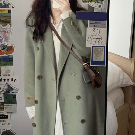 Женское осенне-зимнее длинное шерстяное пальто с лацканами и длинными рукавами, двубортная верхняя одежда с карманами, однотонное теплое женское пальто