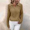 V Neck Turn-Down Collar Long Sleeve Knitted Sweater Autumn Winter Solid Color Slim Sweater Jumper Female Clothing
