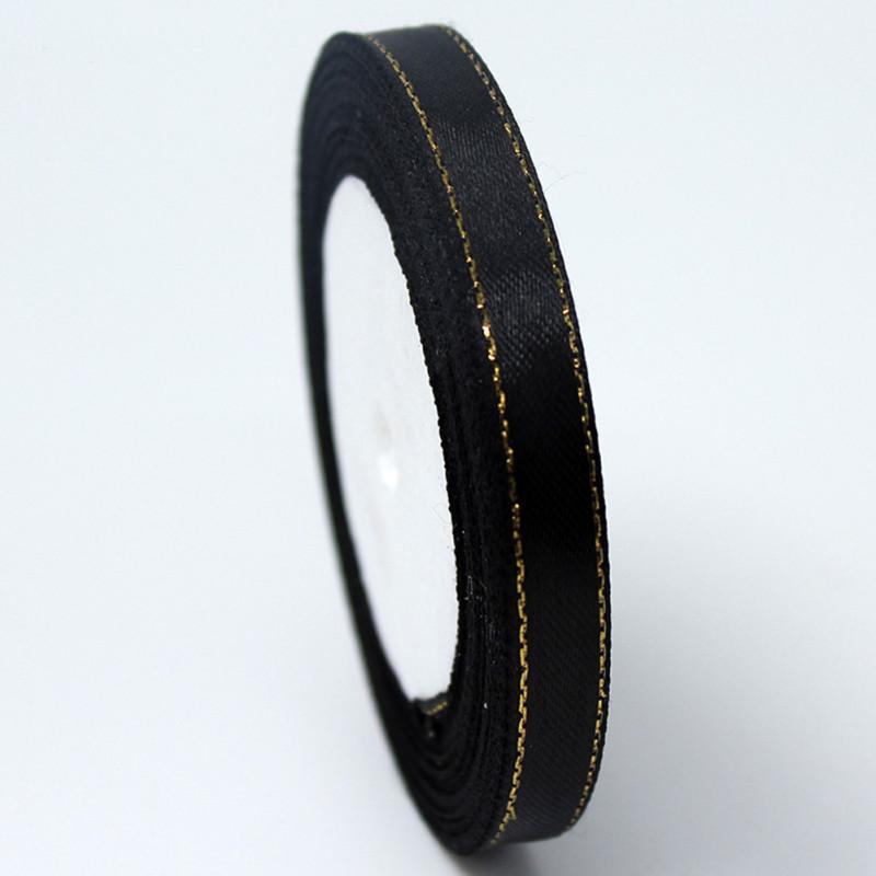 Лента из полиэстера Grosgrain шириной 1 см с золотым краем, катушка, лента для свадеб, дней рождения, вечеринок, поделок
