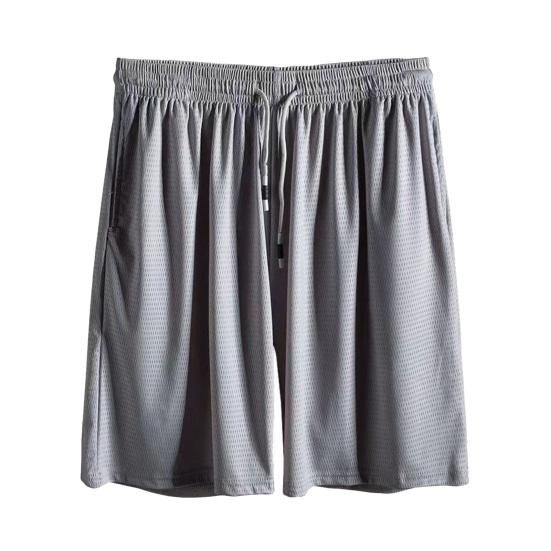 Men Sport Shorts Loose Ice Silk Quick Dry Straight Wide Leg Drawstring Elastic Waist Pleated Solid Color Gym Traning Jogging Sweatpants