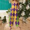 Womens Casual Overalls Jumpsuits Adjustable Straps Sleeveless Carnival Print Comfy Rompers With Pocket