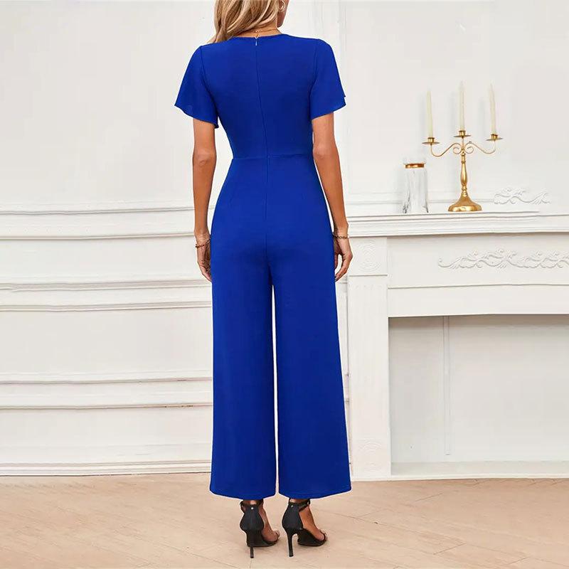 Women's Summer Ruffle Sleeveless Straight Stretch Knit Wide Leg Jumpsuit