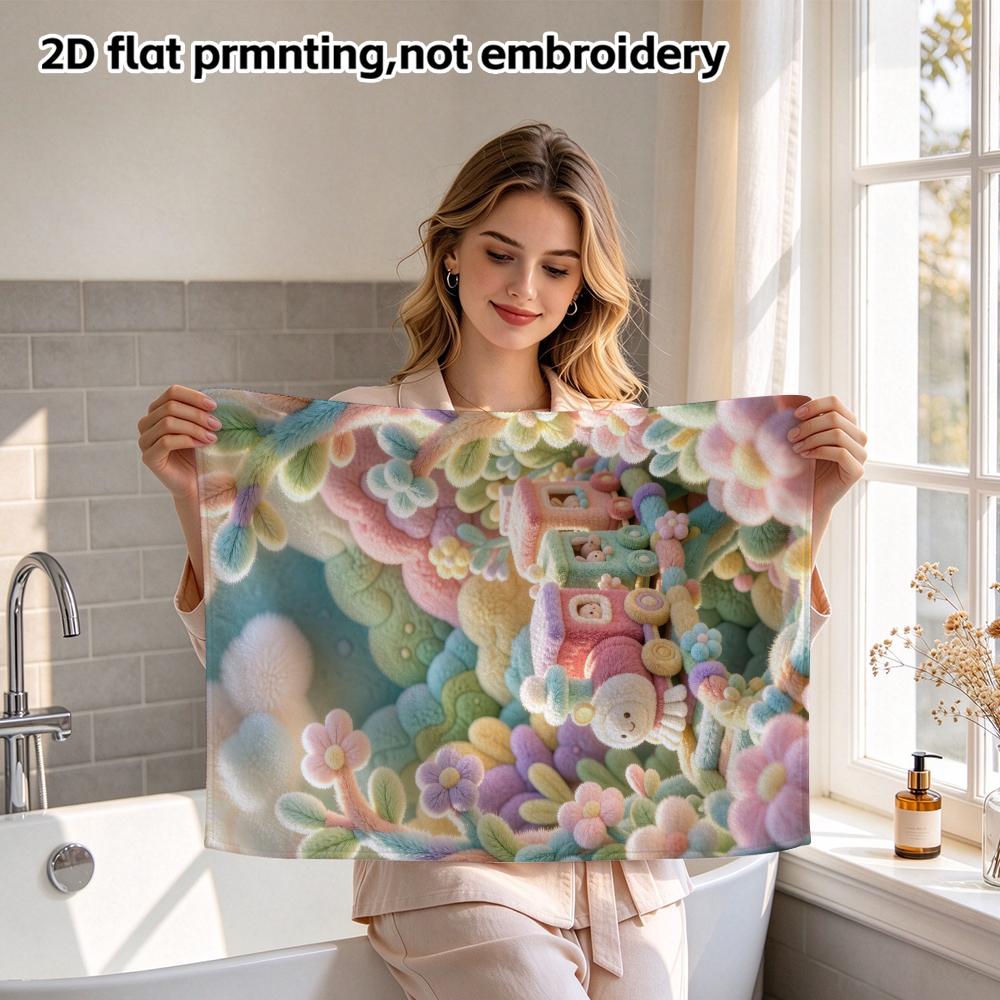 Flower Garden Little Train Bath Towel, Fluffy Absorbent Quick-Dry Towel for Shower
