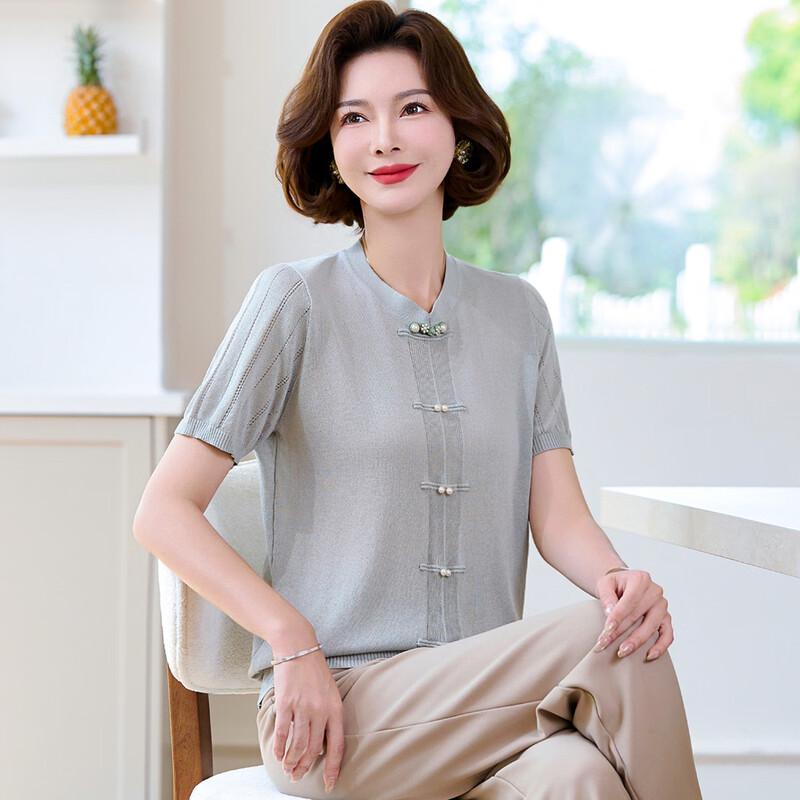 WoXue Топ с коротким рукавом из ледяного шелка в новом китайском стиле