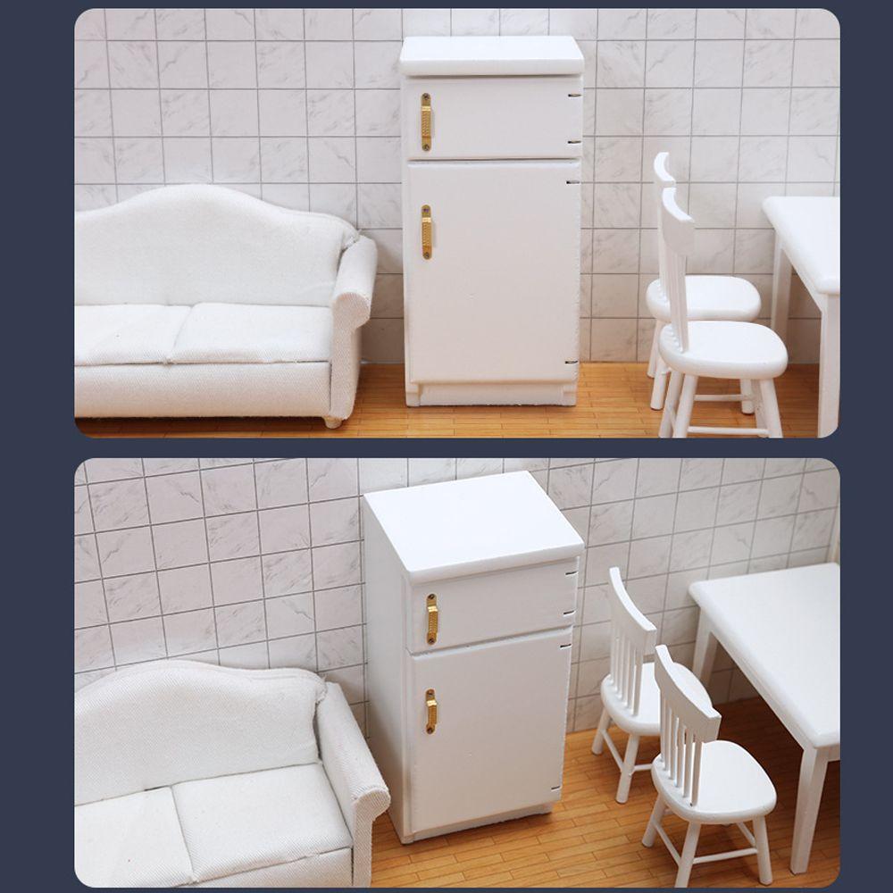 Мини 1:12 Морозильник Деревянный Холодильник Кукольный домик Миниатюрный Белый Холодильник