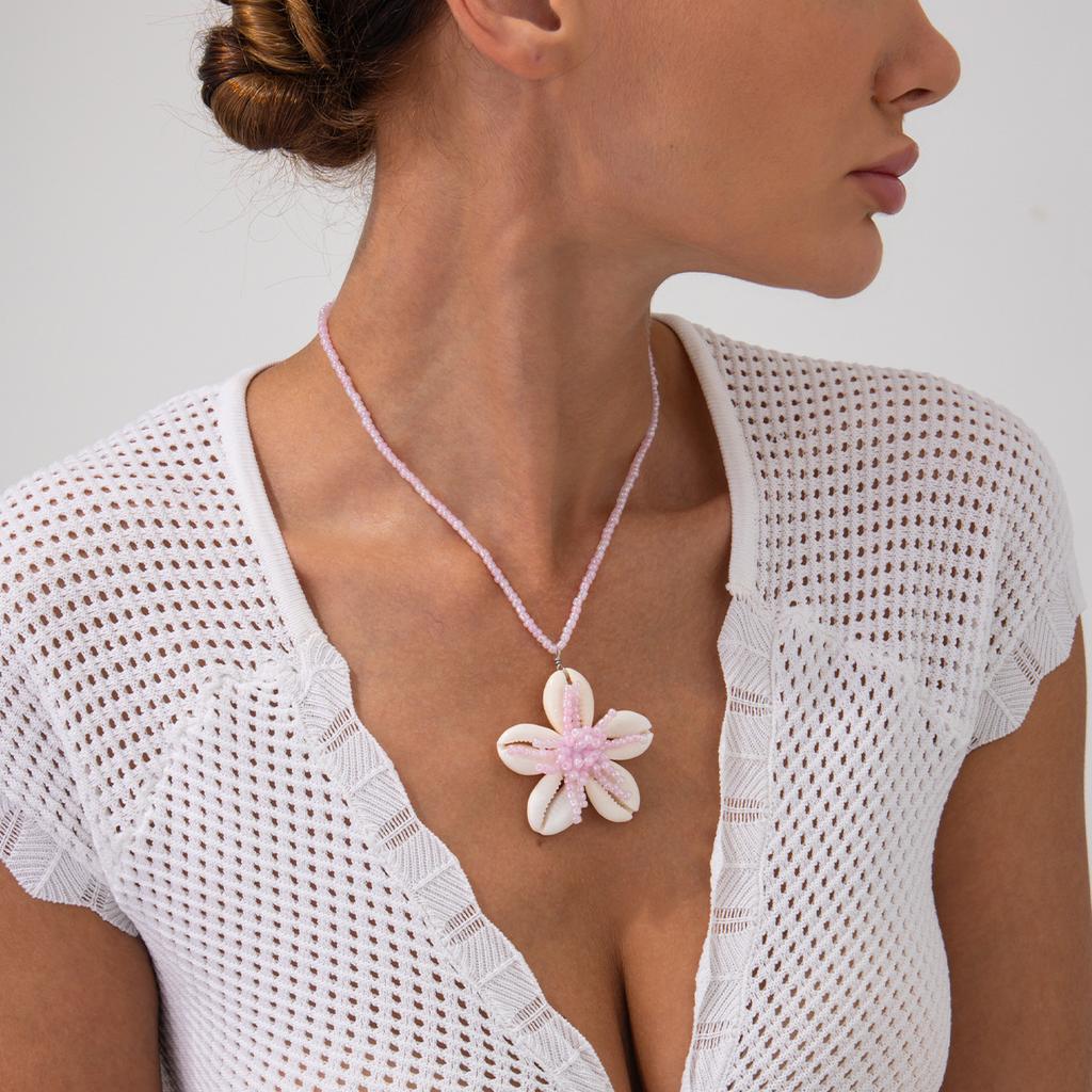 Пляжный Океанский Курорт Ветровка Подвеска в виде Цветка Богемное Ожерелье из Рисовых Бусин Женское