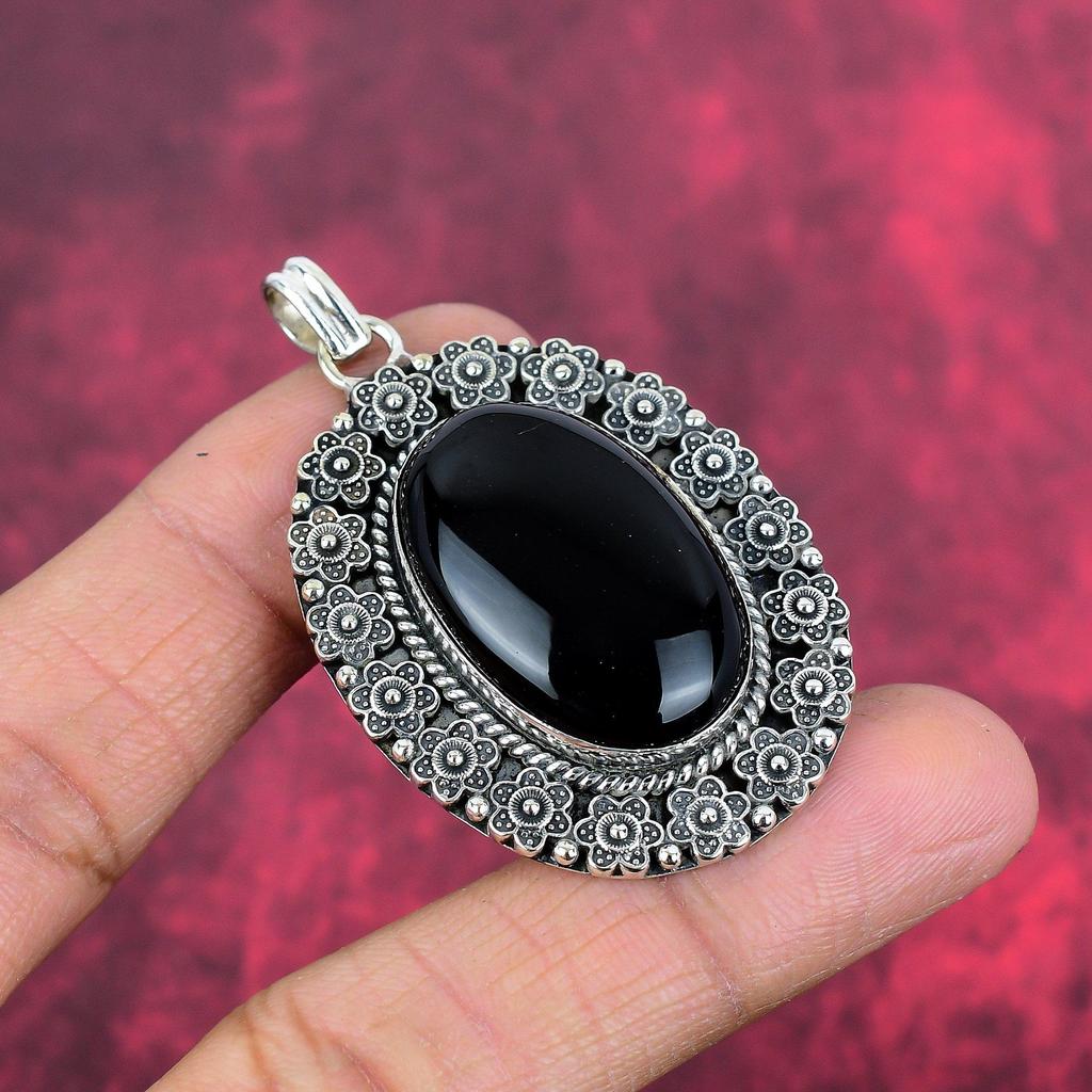Black Onyx Gemstone Jewelry, 925 Solid Sterling Silver Jewelry For Her, Handmade Gorgeous Jewelry, New Brand Designer Pendant For Love
