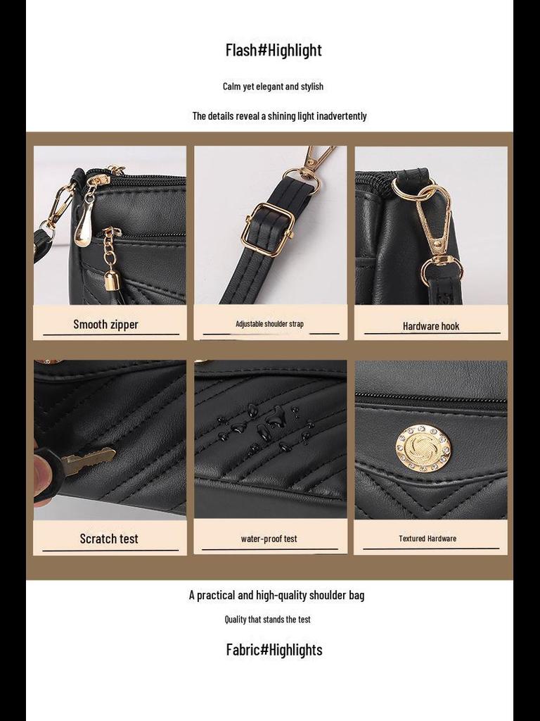 Новинка 2024 года, женская сумка через плечо и почтальон из мягкой кожи — многослойная, модная, небольшая квадратная сумка для мам среднего возраста.